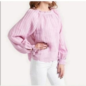 Joie 100% linen blouse ruffle around the collar eyelet